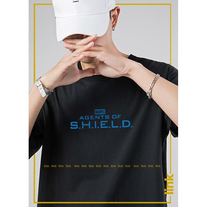 Áo thun đen MARVEL SHIELD tay lỡ hình in đủ màu chất