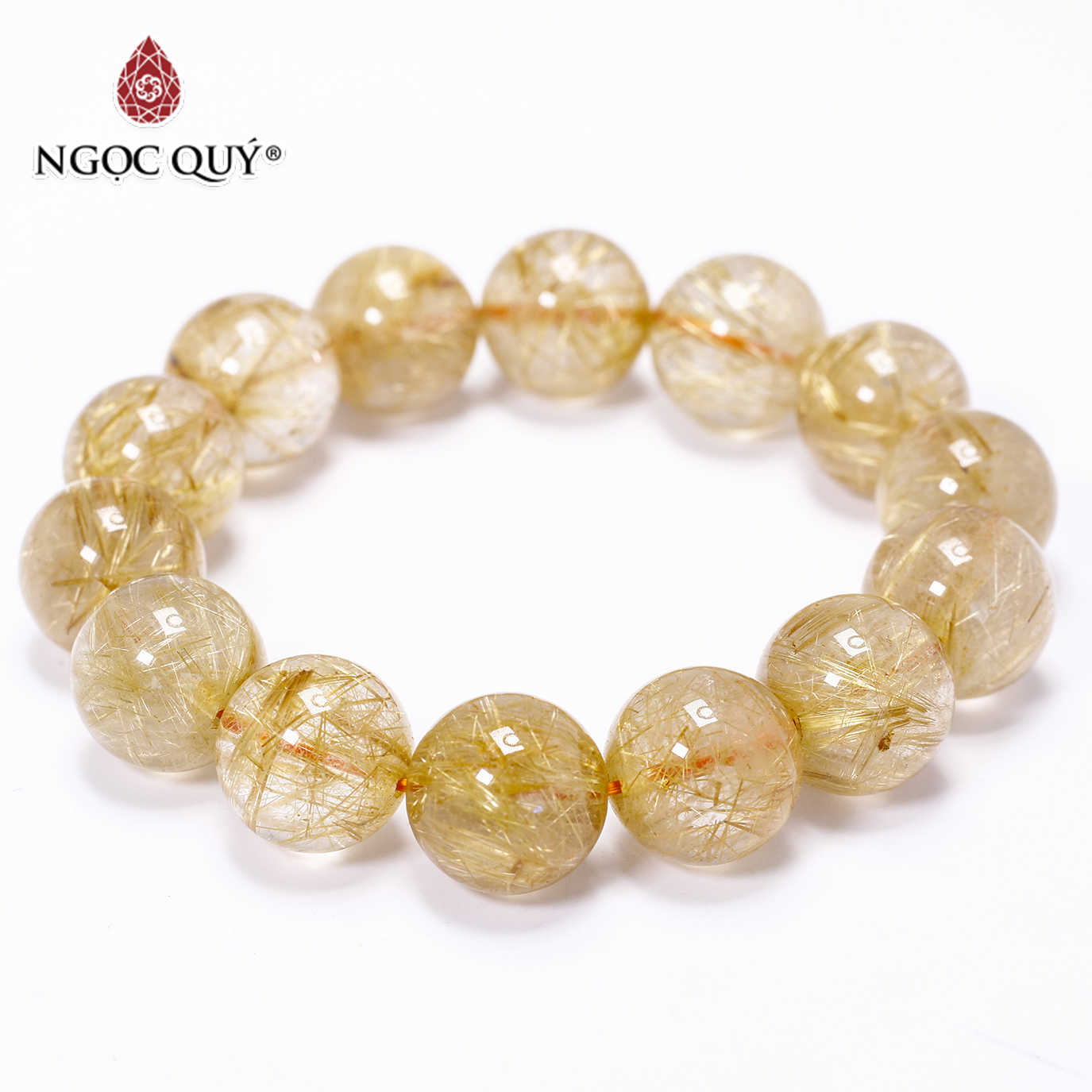 Vòng tay trơn đá thạch anh tóc vàng size hạt 15mm mệnh thủy, kim - Ngọc Quý Gemstones