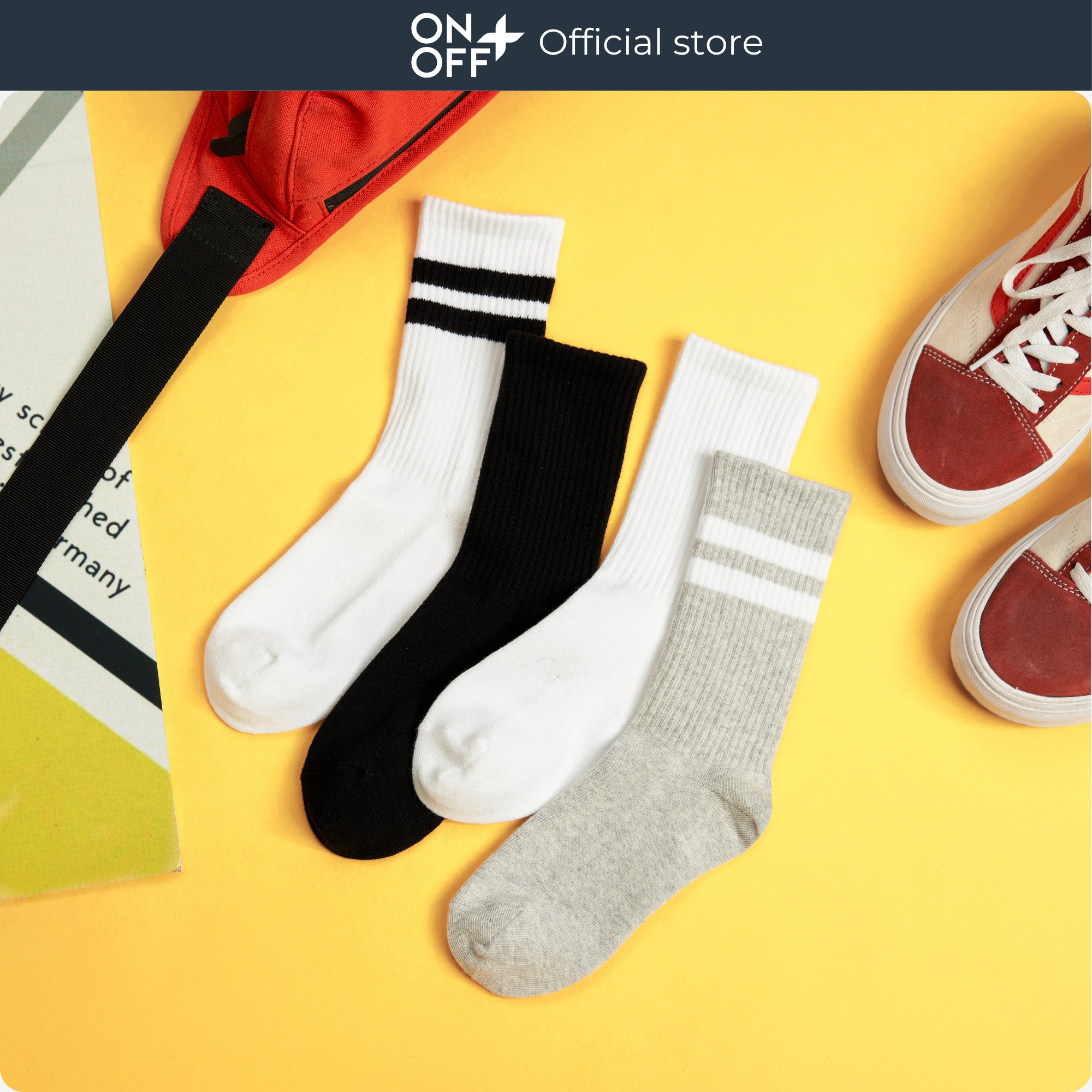Combo 5 tất cotton thể thao unisex cổ cao năng động dễ kết hợp quần áo ONOFF - 15AR24A114-15AQ24A200