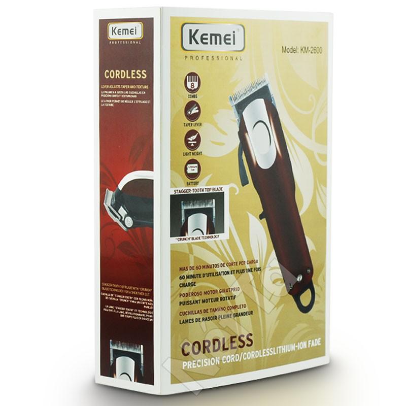 Tông đơ cắt tóc không dây chuyên nghiệp cao cấp Kemei KM-2600 có thể cắm điện trực tiếp mẫu có nắp bạc đô.c quyề.n
