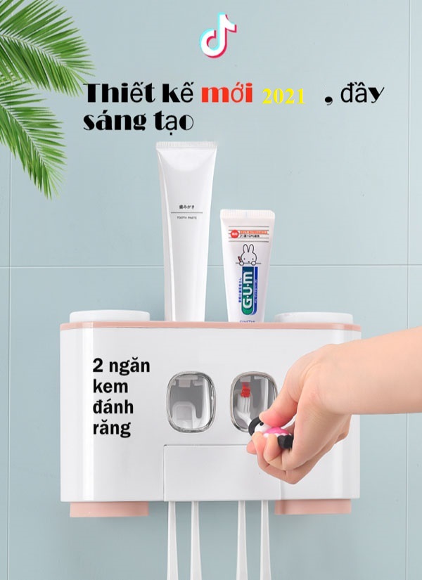 Kệ Treo Bàn Chải Nhả Kem Đánh Răng Tự Động Dán Tường Cao Cấp - Tặng kèm Móc Khóa kiêm thước dây Mini 1M Tiện Lợi