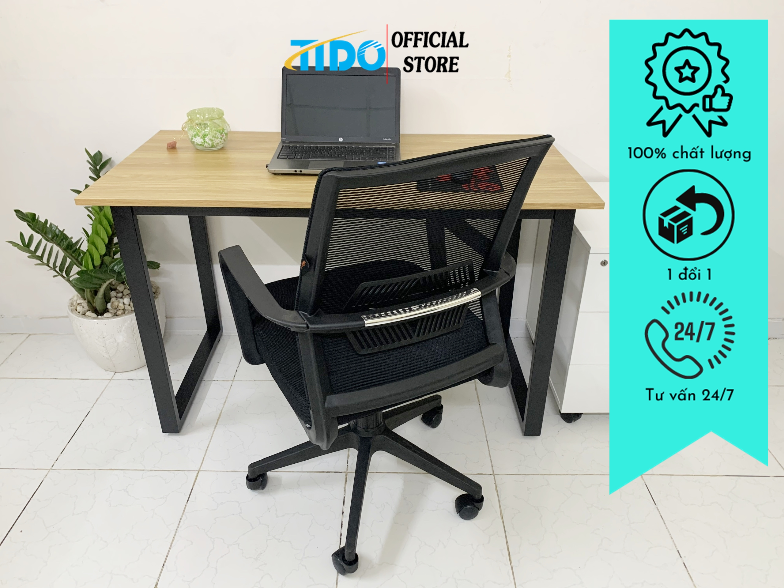 Bàn Làm Việc Chân Sắt Chữ U Đơn Giản - Thương Hiệu Tido - Mặt 17Mm Mdf Melamine - Chân Sắt Hộp Tĩnh Điện 25X50Mm - Thùng Full Phụ Kiện - Đen - Gỗ Tối - 120 X 60 X 75 Cm