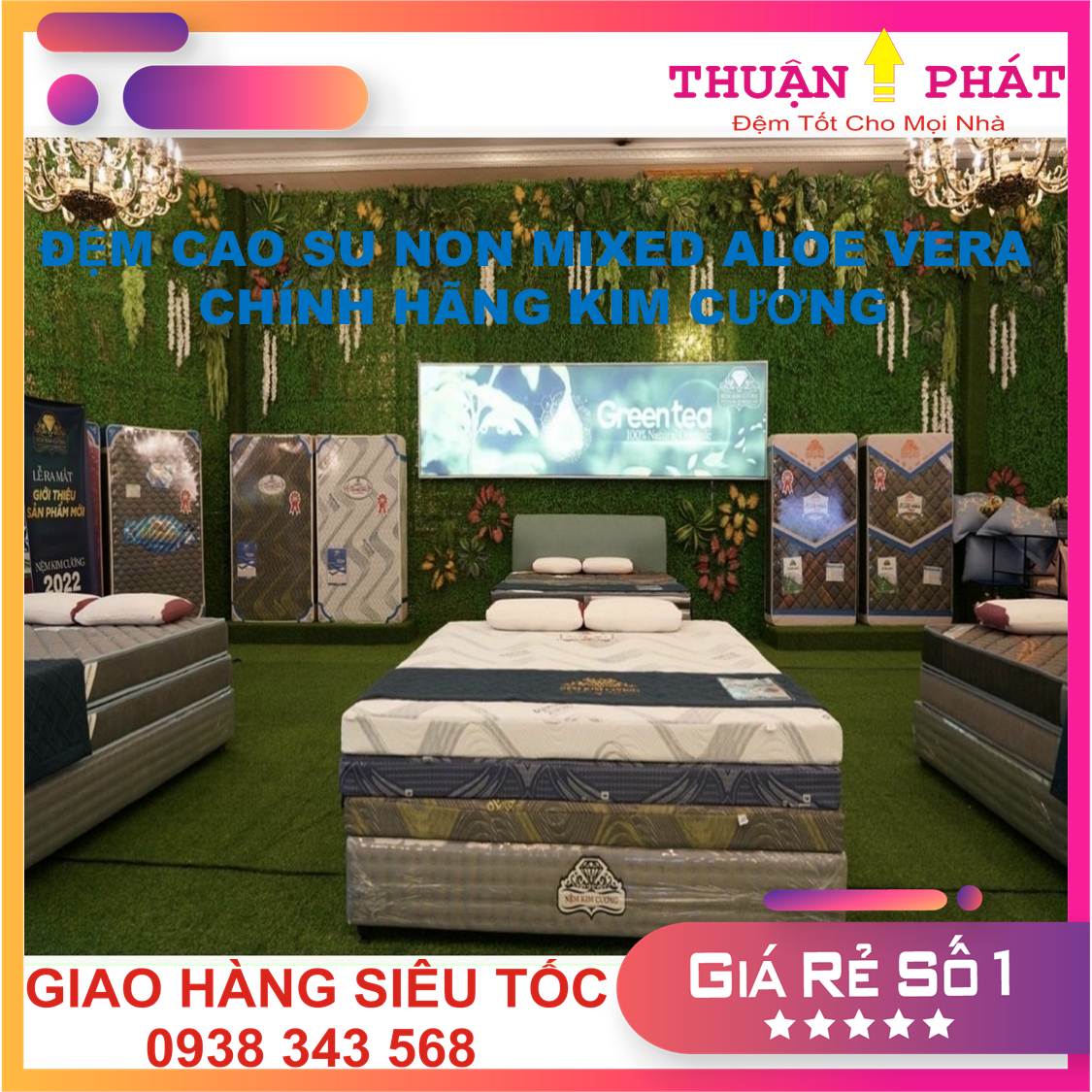 Nệm cao su liên kết - cao su non ALOE VERA MIXED Kim Cương _ Đệm giá rẻ , thoáng mát 4 mùa