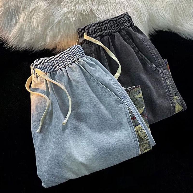 Quần Short Denim Ống Rộng Phối Hình Gấu Thời Trang Mùa Hè Cho Nam