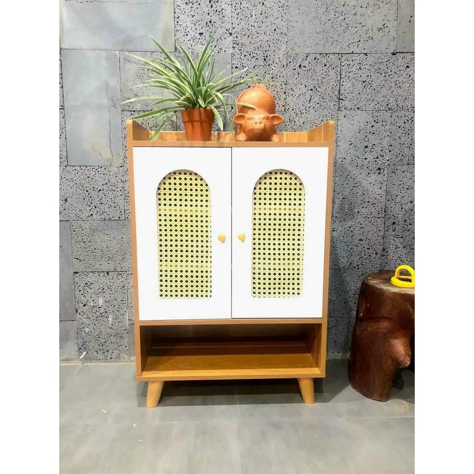 Tủ giày gỗ, kệ để giày thông minh 2 cánh tủ mây gỗ phong cách cao cấp hiện đại trang trí nhà 78x30x78 TAGO ND19