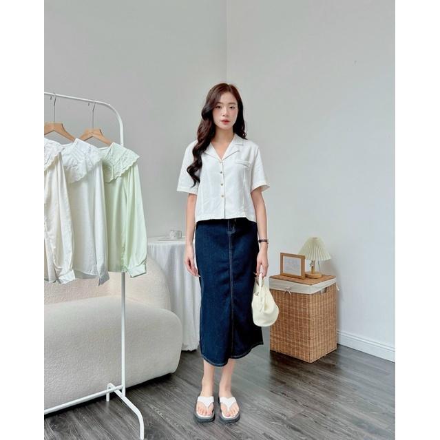 Chân váy jean bò nữ dáng dài v238301 germe