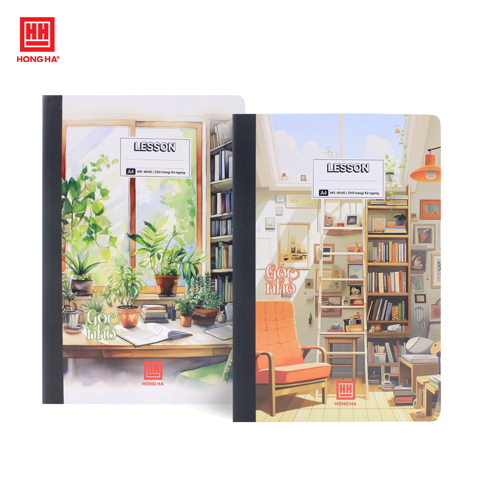 Vở kẻ ngang bìa cứng  A4, Sổ may gáy bìa bồi 200 trang Hồng Hà Lesson định lượng 70gsm - 4646