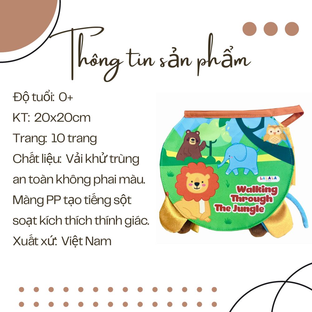 Sách vải chủ đề Động Vật - Đồ chơi thông minh đa tương tác lật dở cho bé sơ sinh dưới 3 tuổi