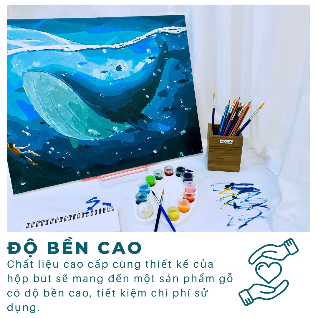 Hộp cắm bút đơn bằng gỗ, ống đựng bút để bàn làm việc cao cấp phong cách sang trọng ADOTA HB22S110