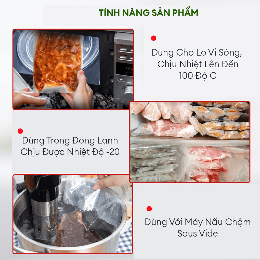 Túi Hút Chân Không 1 Mặt Nhám Dạng Cuộn B2D Roll (Cuộn Dài 5M). Làm Từ Hạt Nhựa Nguyên Sinh Cao Cấp Tiêu Chuẩn Vệ Sinh ATTP, Không Chứa Chất Gây Ung Thư, Dùng Được Trong Lò Vi Sóng. Hàng Chính Hãng Chất Lượng Cao Cấp.