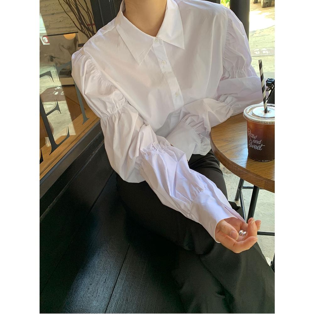 Áo sơ mi trắng kiểu thiết kế Tay bồng Dài tay Trẻ trung Ulzzang Hàn Quốc Sơ mi nữ Tay dài Thời trang