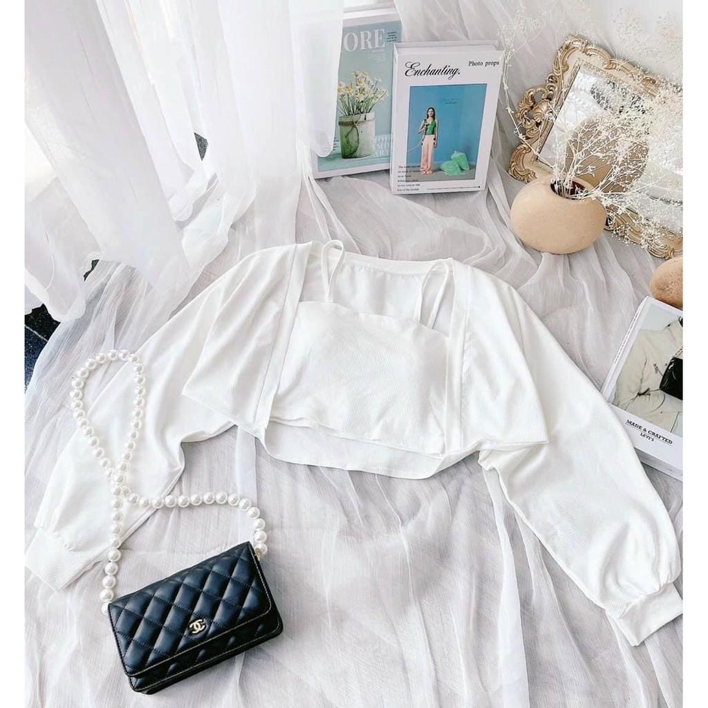 Set áo khoác tay phồng kèm áo 2 dây mùa thu siêu hot