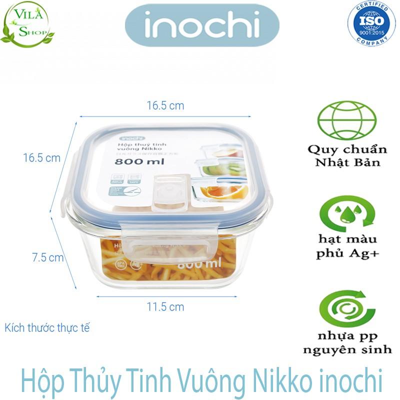 Hộp Thực Phẩm, Hộp Thủy Tinh Chịu Nhiệt Hình Vuông, Thủy Tinh Cao Cấp Inochi Sử Dụng An Toàn Trong Lò Vi Sóng