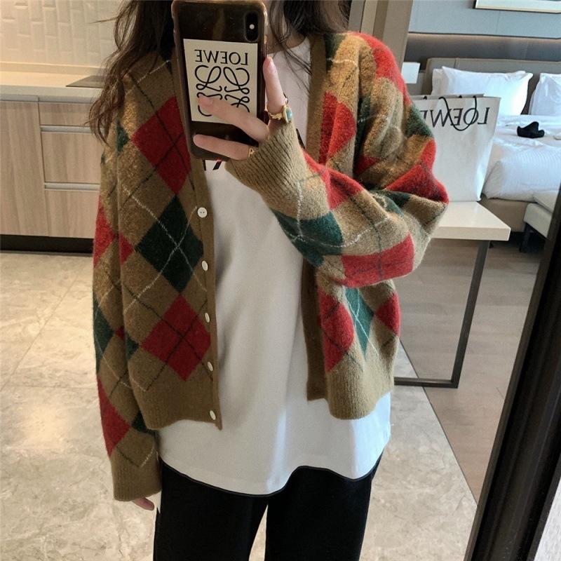 MS461 Áo khoác len cardigan hình trám phối màu