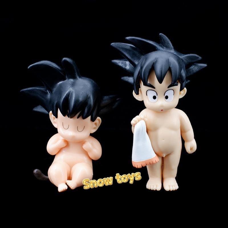 Mô hình Dragon Ball - Mô hình Songoku Goku Young - Goku cầm khăn cởi trần chuồng đi tắm trong chậu - Cao 9~11cm