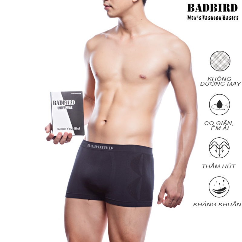 Chiếc Quần Lót Nam Không đường may cao cấp BADBIRD, quần lót nam, quần sịp nam dạng boxer, Thương hiệu Việt