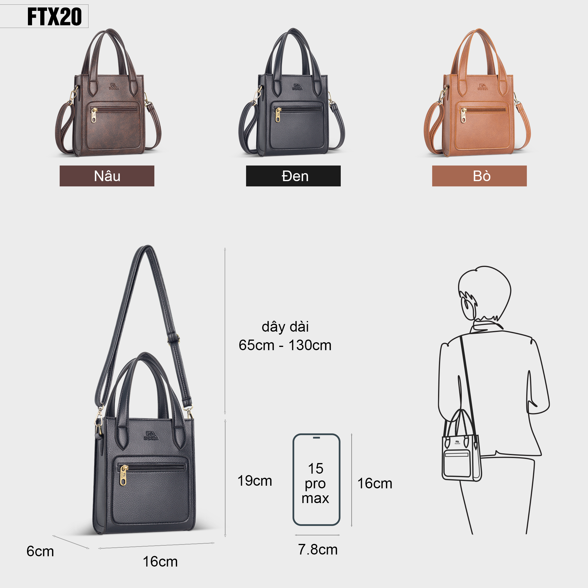 Túi xách nữ mini dáng đứng Fadoda - FTX20