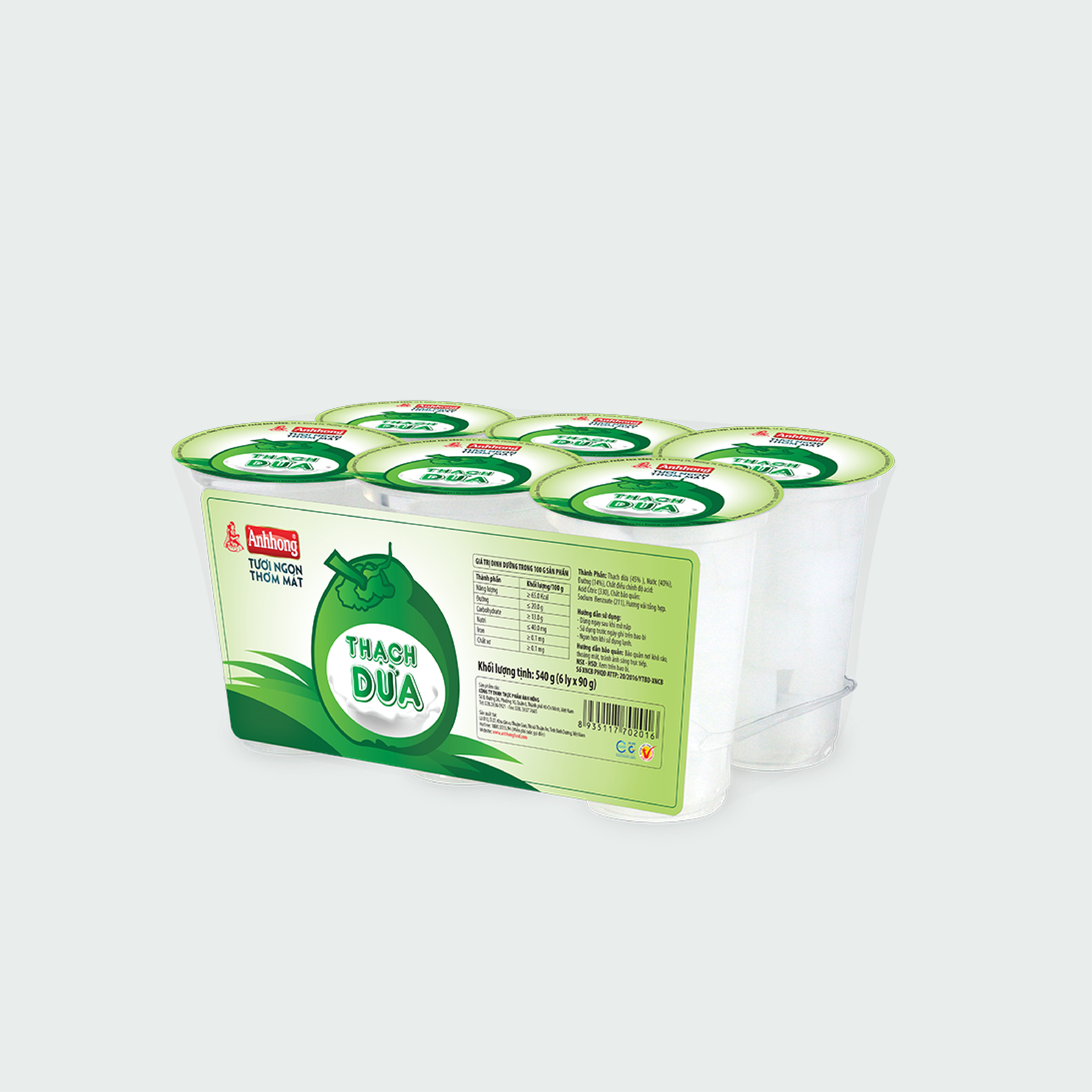 Thạch dừa Ánh Hồng lốc 6 ly 190g
