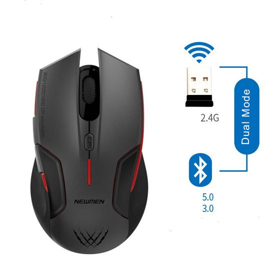 Chuột máy tính không dây Garming Newmen D500 (Dual Mode BT5.0 &amp; 2.4 Ghz) - Xám-Đen - Hàng chính hãng