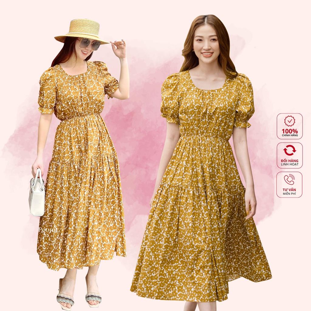 Váy hoa eo chun vintage, siêu thoải mái, hack dáng, vai bồng tiểu thư, cổ vuông tròn thoáng mát Peony - KAYLIN DRESS