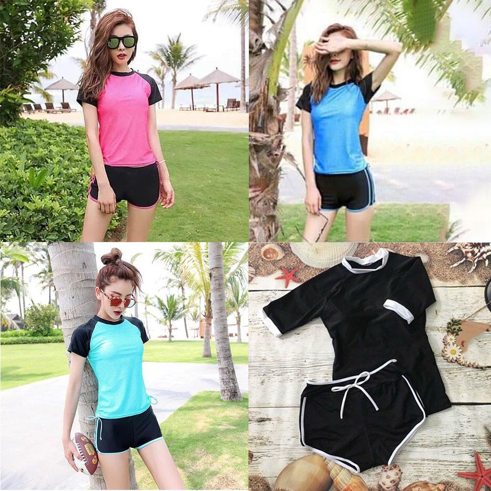 Đồ bơi nữ bikini nữ 2 mảnh ngắn tay kín đáo tay ngắn quần váy cho học sinh nâng ngực tôn dáng DBN003