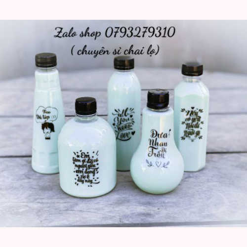 100 chai nhựa 330ml vuông nắp đen kèm tem thank you