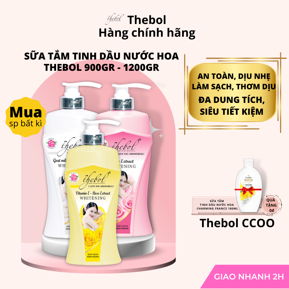 Sữa tắm dưỡng ẩm Thebol tinh chất hoa hồng nước hoa sữa dê giúp trắng sáng da toàn thân lưu hương thơm lâu