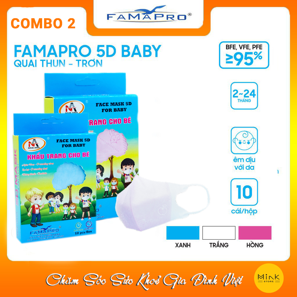 Combo 2 hộp khẩu trang y tế trẻ em 5D Nam Anh - 1 hộp 10 cái