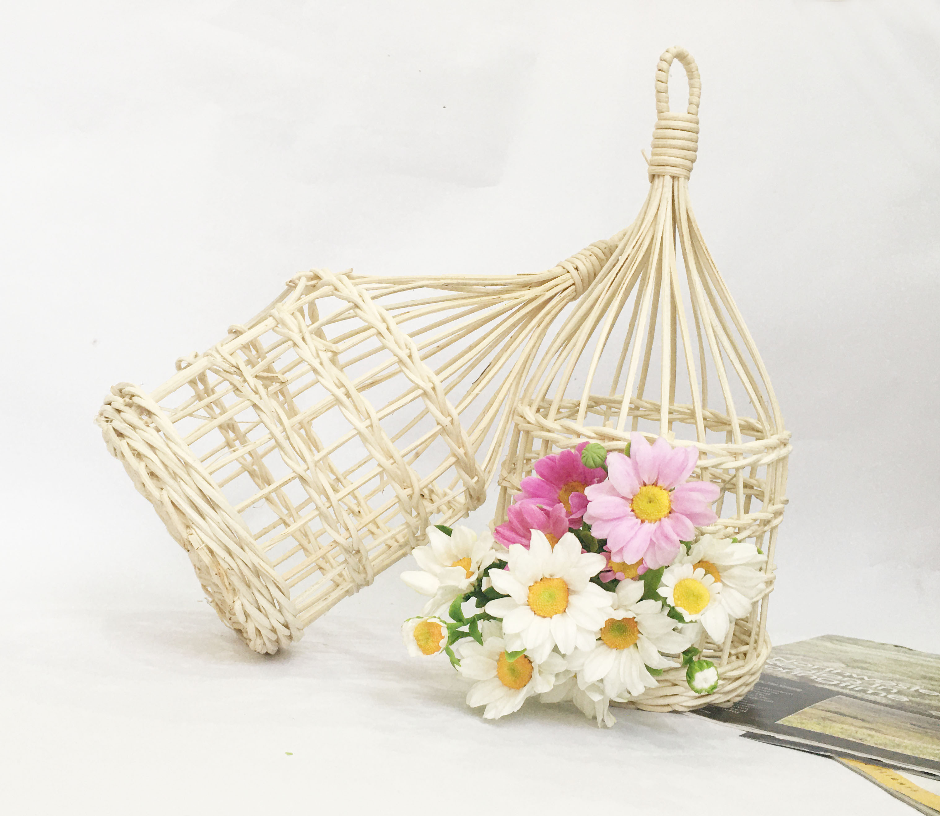 Lồng chim bằng mây tự nhiên vintage - cắm hoa / trang trí tiệc / đựng đồ đa năng handmade