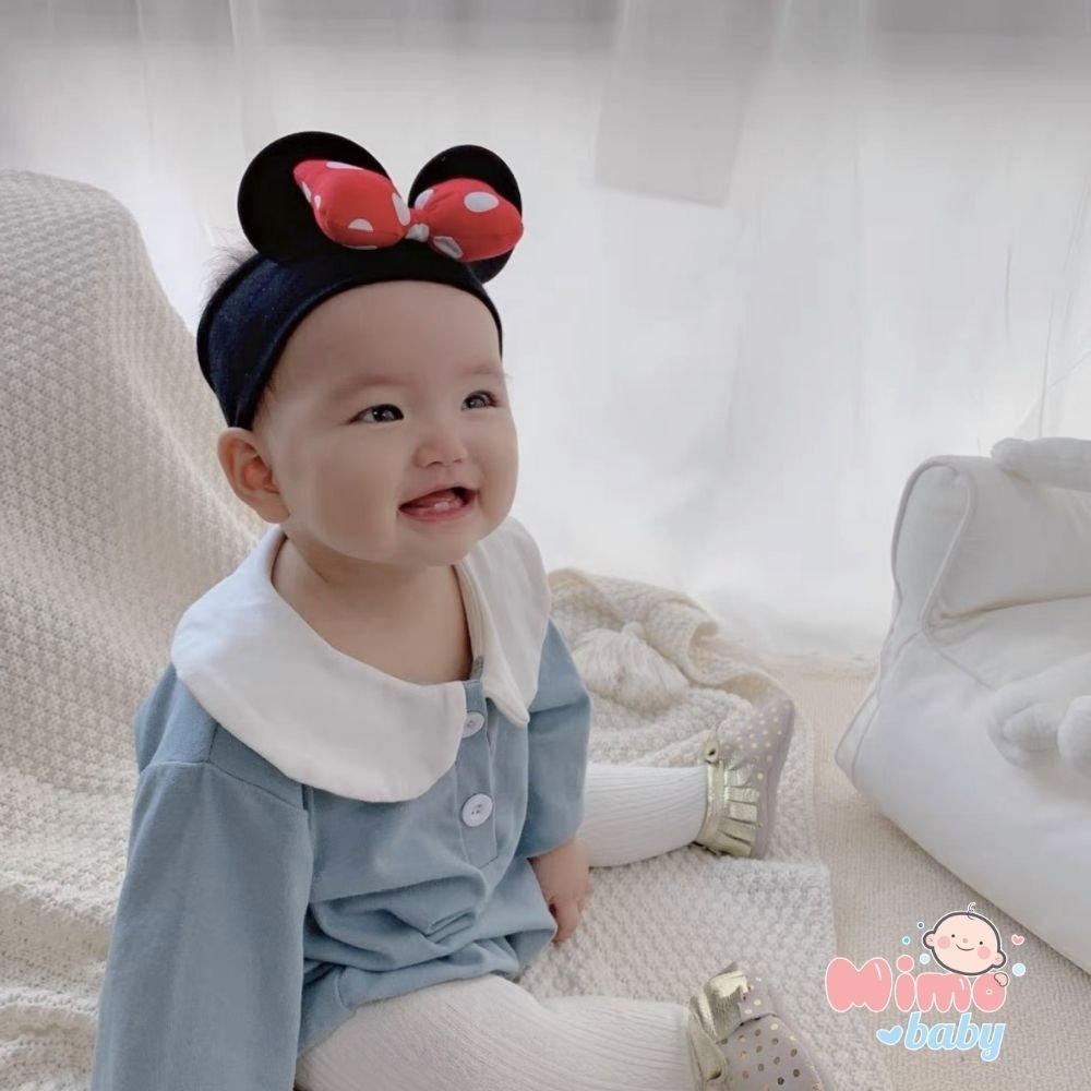 Mũ cotton tai mickey cho bé - mũ buộc dây (0-12m