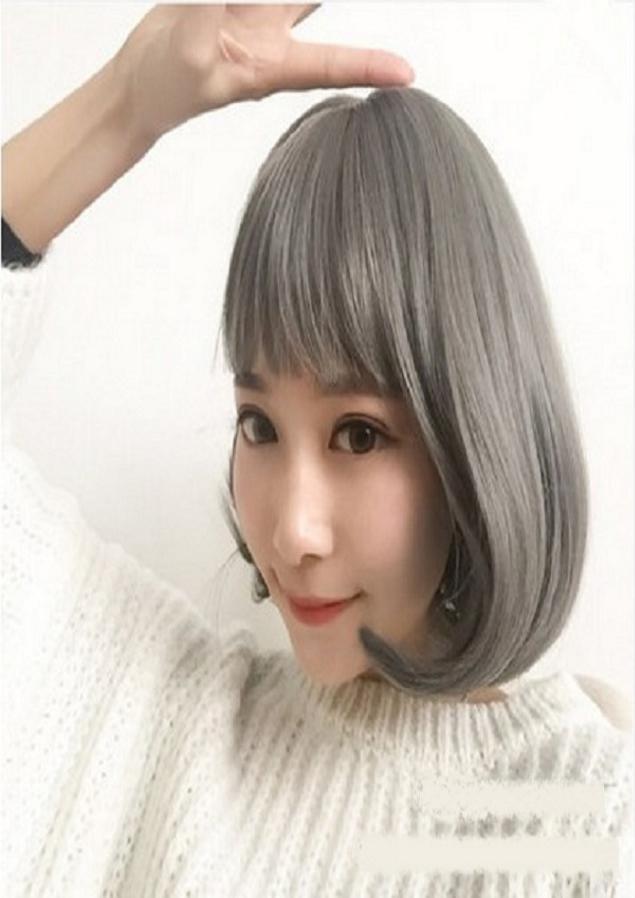 Tóc ngắn nữ mái thưa xám khói -TG66