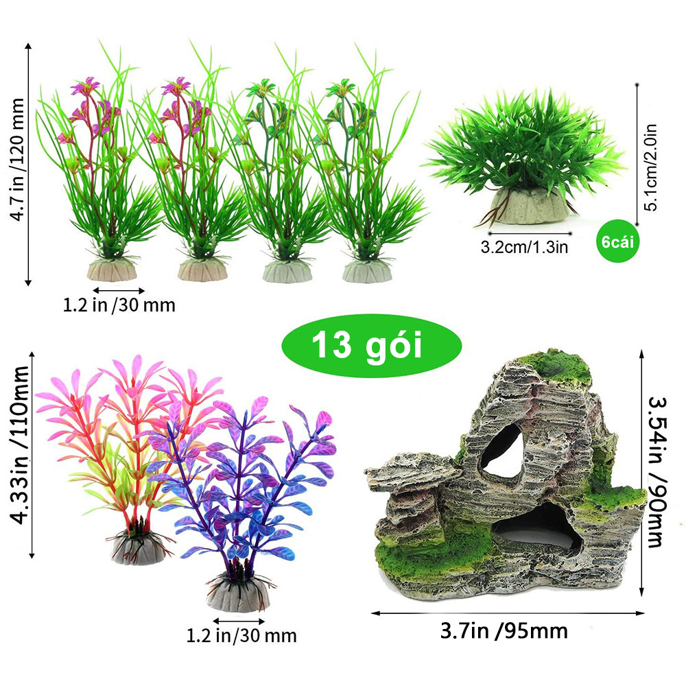 Bộ 13 cái Aquarium Faux Faux rêu nhựa treo đá nổi trên mặt nước mô phỏng đá trang Aquarium trang trí thực vật