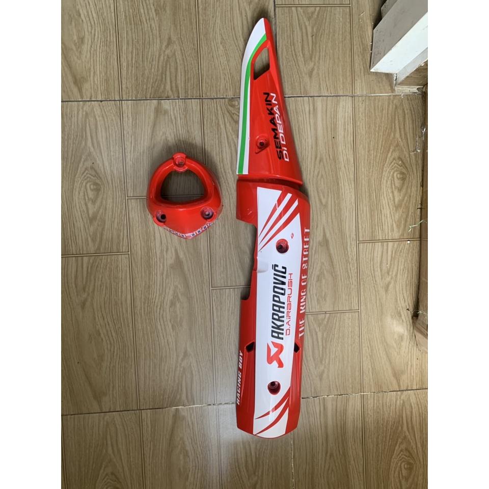 Ốp pô và chụp đích pô xe exciter 150 màu đỏ trắng mẫu củ