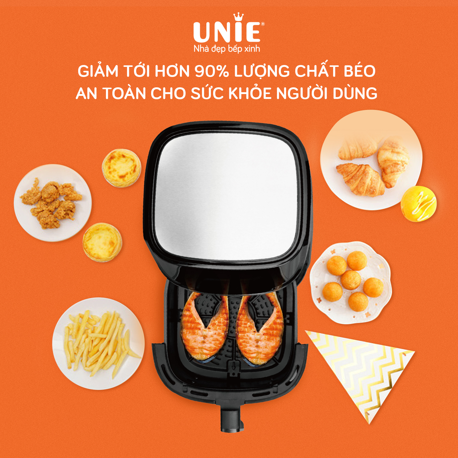 Nồi Chiên Không Dầu UNIE UE-600 Tiêu Chuẩn Đức 8 Chương Trình Nướng Dung Tích 6.5 Lít Công Suất 1500 W - Hàng Chính Hãng