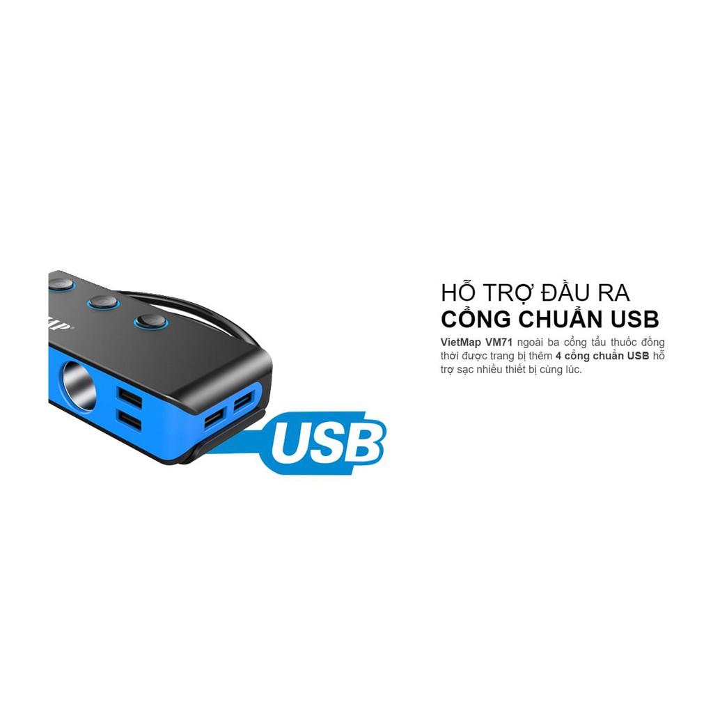 Bộ Chia Nguồn Ô tô An Toàn VietMap VM71 Cao Cấp – Tẩu Sạc Ô tô 3 Tẩu  4 Cổng Sạc USB - Phụ Kiện Ô Tô
