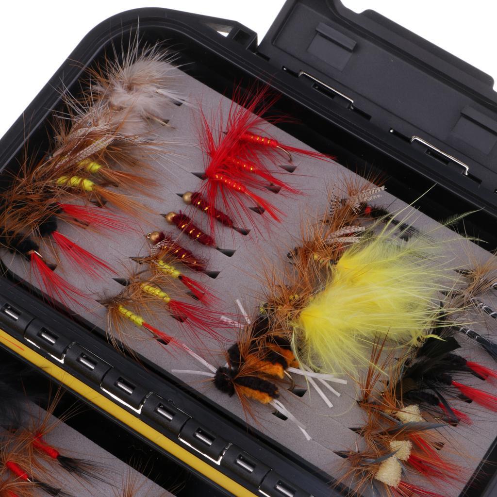 72pcs Fly Fishing Flies Trout Lures Hooks Dry/Wet Artificial Baits with Box