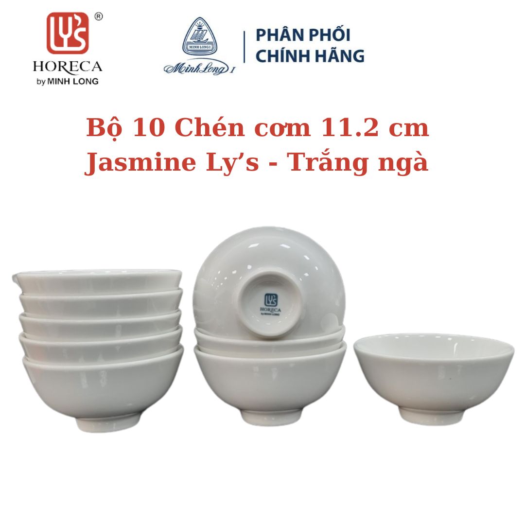 Bộ 10 Chén cơm 11.2 cm Jasmine Ly's - Trắng ngà - Gốm sứ cao cấp Minh Long I