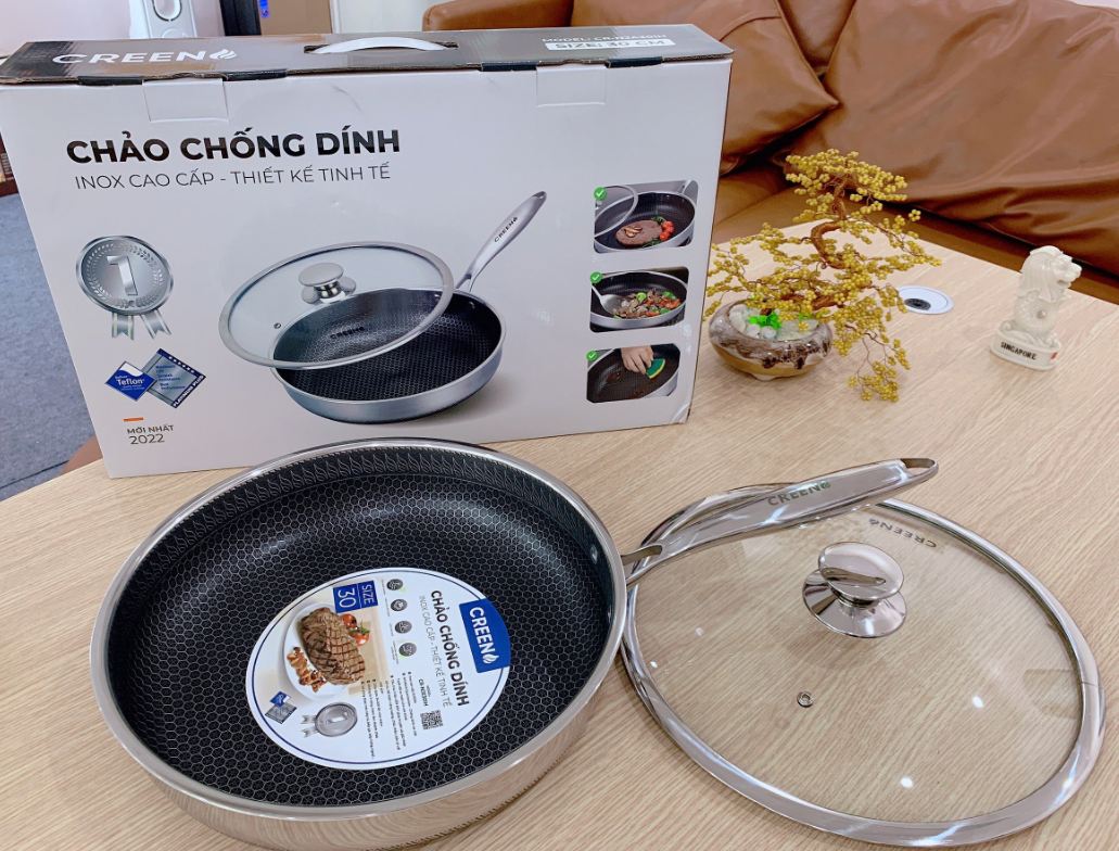 Chảo Chống Dính Inox Creen CR-NJA28IH-30IH Vung Kính Tiện Lợi, Sử dụng Trên Mọi Loại Bếp, Thương Hiệu Tây Ban Nha - Hàng chính hãng