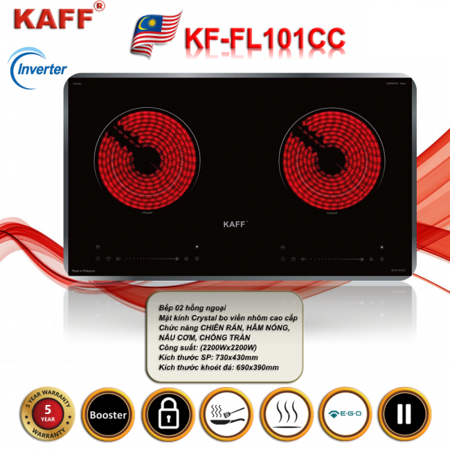 Bếp Điện Hồng Ngoại Đôi Inverter KAFF KF-FL101CC - Hàng Chính Hãng