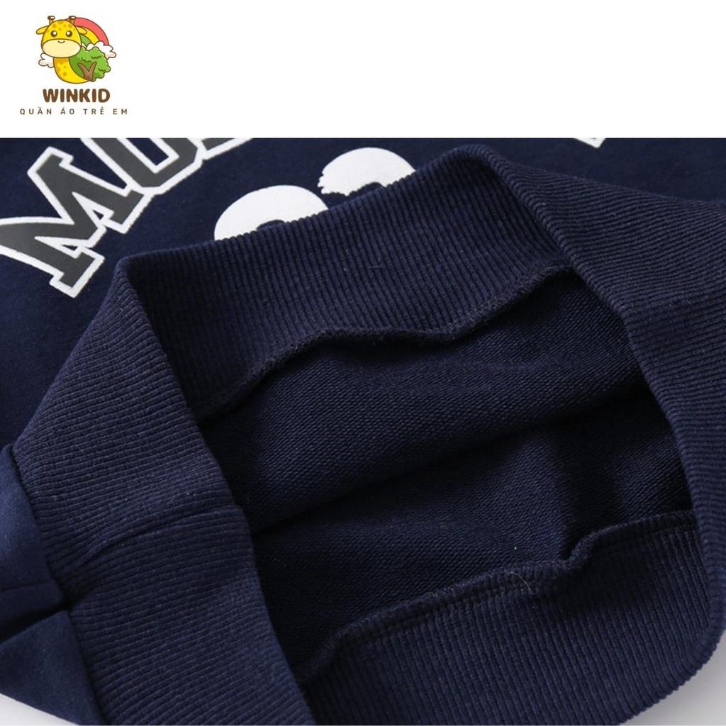 Áo nỉ cho bé WAPYPY, áo nỉ thu đông dài tay họa tiết kẻ sọc in chữ - WK010