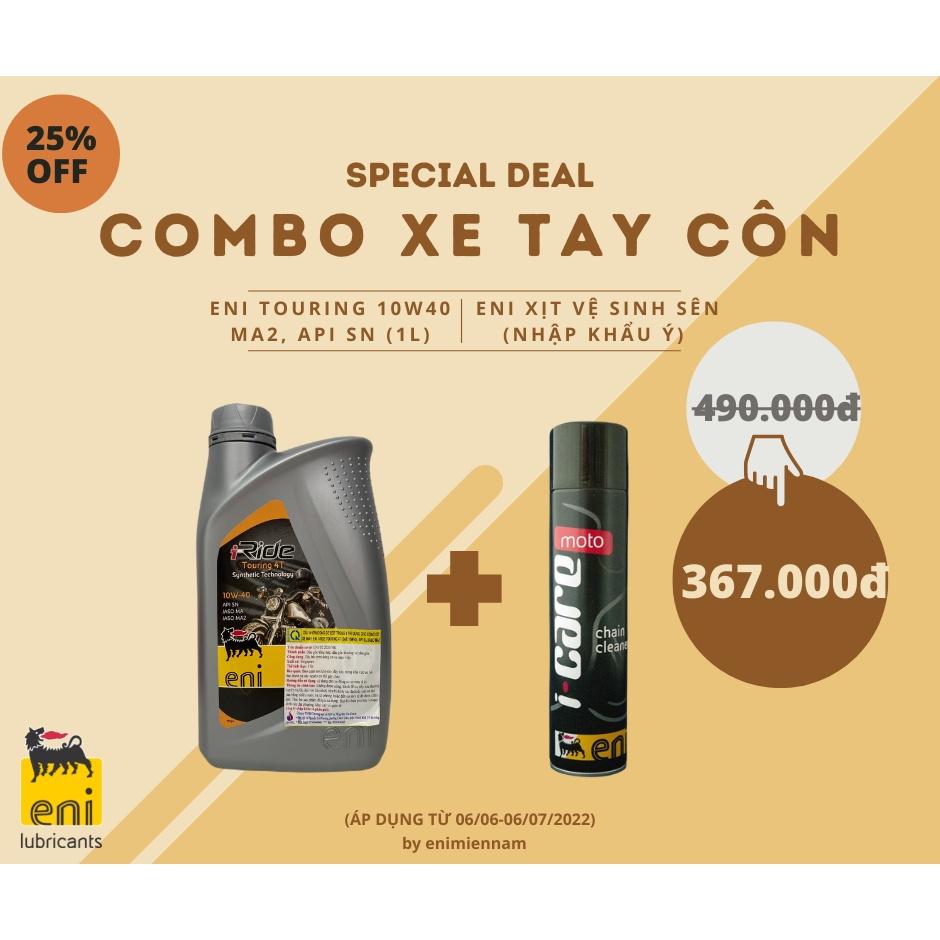 Combo cho xe côn tay - eni touring 10W40 1L + xịt sên nhập khẩu Ý 400ml