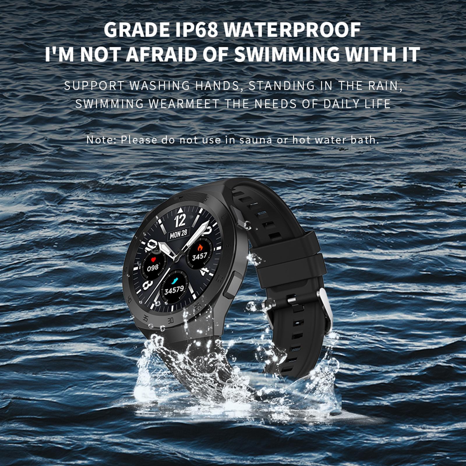 Round Sports 1.3IN Smartwatch IP68 Waterproof Bluetooth Call for Men Women Black
