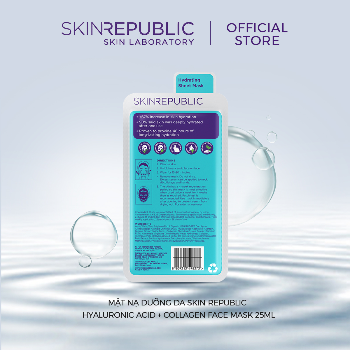 Combo 10 Mặt nạ dưỡng da Skin Republic Hyaluronic Acid + Collagen Face Mask 25ml