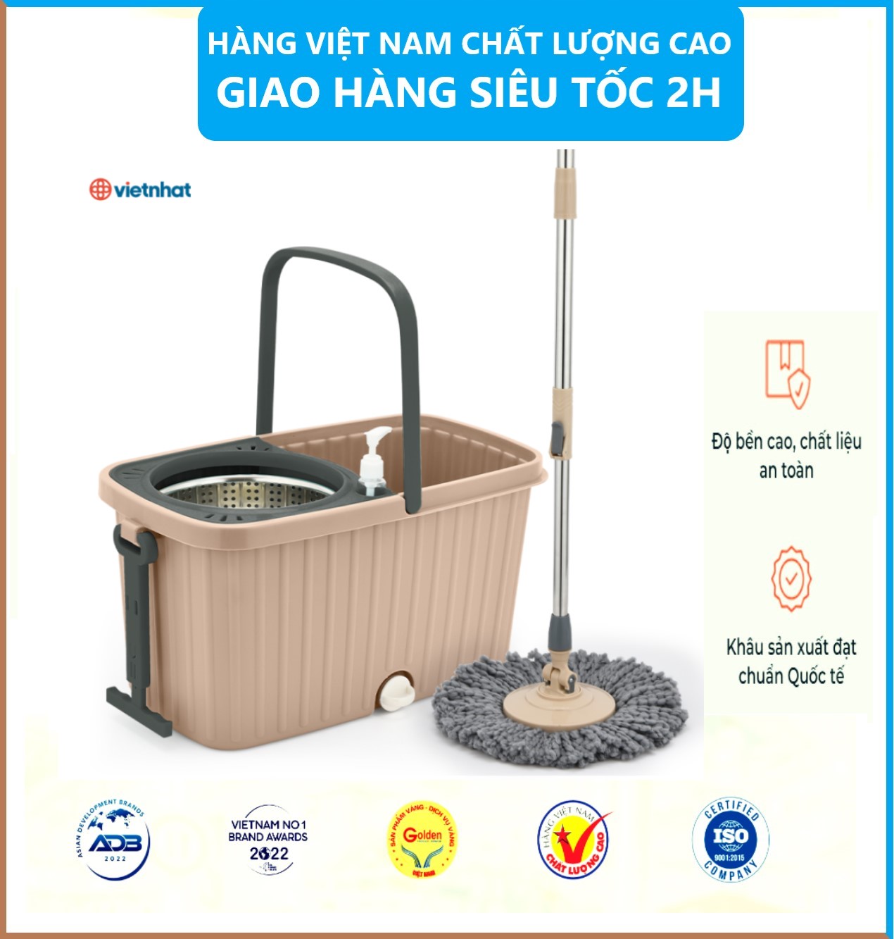 Bộ lau nhà tay kéo xoay 360 độ, Bộ lau nhà thông minh tự vắt Việt Nhật cao cấp có kèm cây lau đa năng - Hàng chính hãng