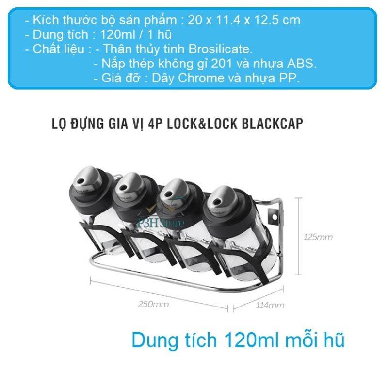 Bộ 4 hũ gia vị thủy tinh để bàn Lock&amp;Lock dung tích 4x120ml LLG843