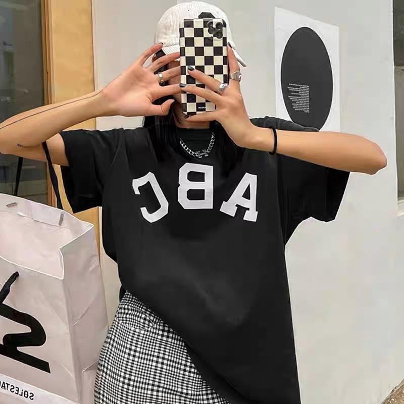 Áo thun nữ ABC form rộng tay lỡ chất vải Cotton NHUNG cao cấp mềm mịn, áo phông đen trắng Unisex nam nữ đẹp