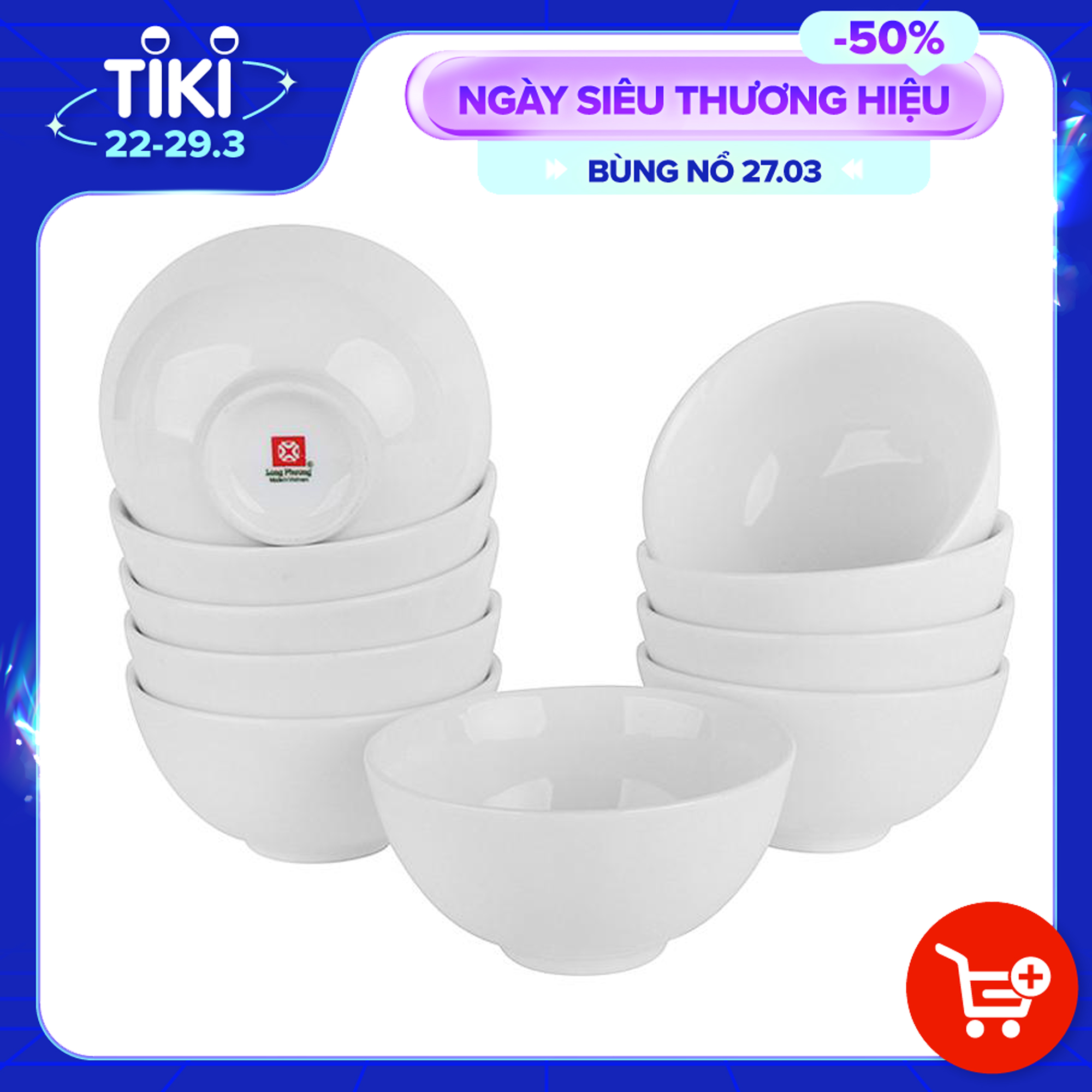 Bộ 10 bát cơm 4.4 inch hàng hộp sứ Long Phương