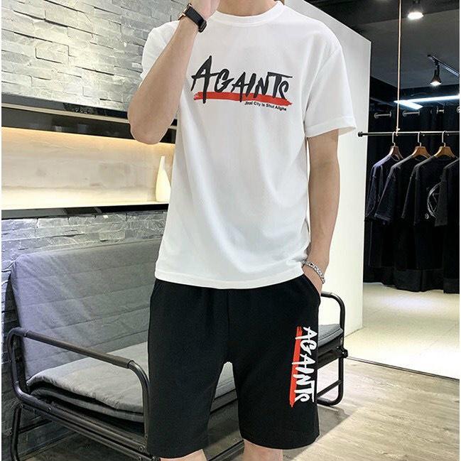 Set Bộ Đồ Nam Thun Co Giãn Phối Chữ Chất Cotton, 2 màu chất lượng chất thun lạnh mặc mùa hè mặc nhà cao cấp