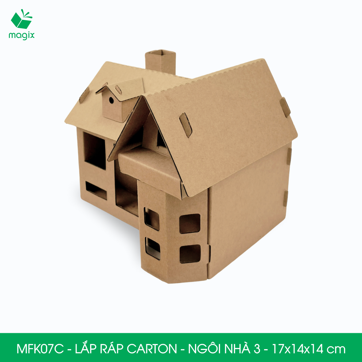 MFK07C - 17x14x14 cm - Mô hình ngôi nhà lắp ráp từ bìa carton cao cấp, nhà giấy carton mini sáng tạo