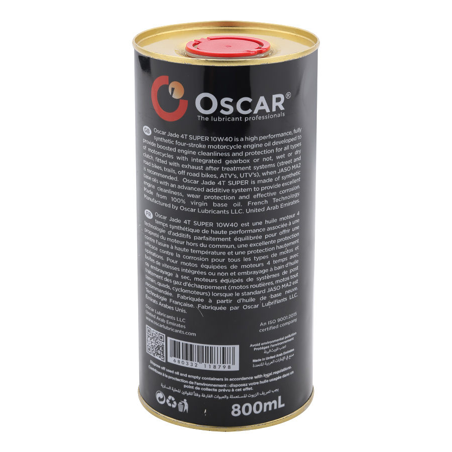 Nhớt xe côn tay tổng hợp toàn phần Oscar 10W40 SN Jade 4T Super Fully Synthetic 0.8L